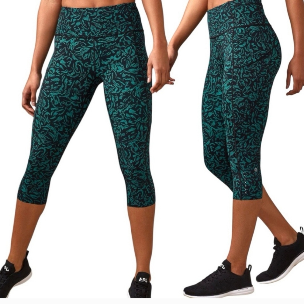 Lululemon Fast Free Crop 19" Thrive Viridian Green Black Nulux Size 4